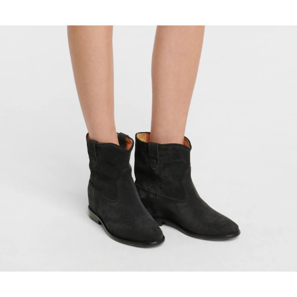 Isabel Marant Crisi Slouchy Black Suede Ankle Boots Booties sz 37 Hidden Wedge - Picture 6 of 15